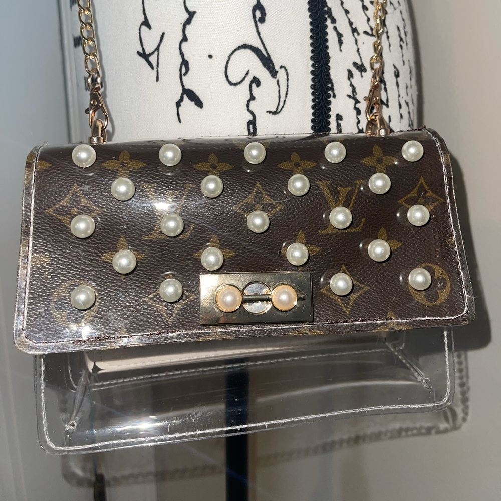 Louis, Up Cycled, Clear Stadium Bag with Pearl Detail